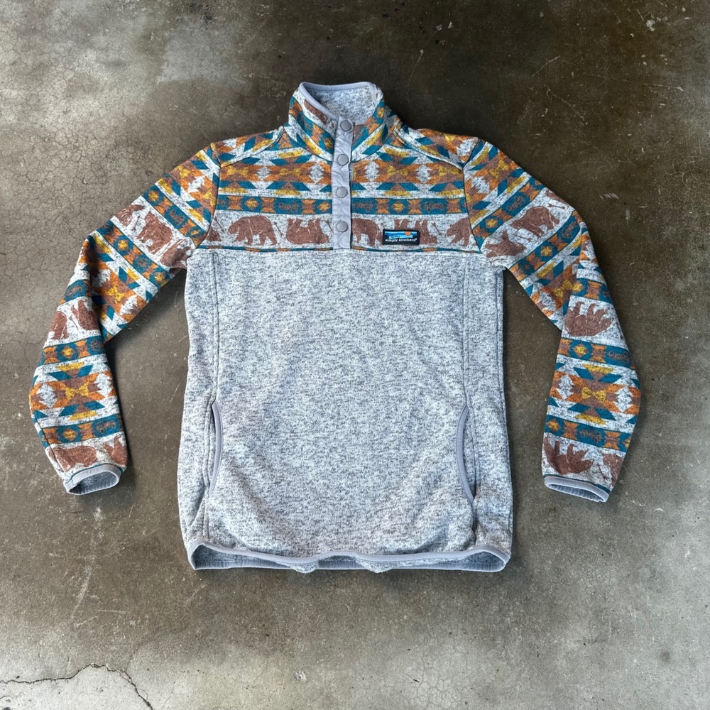 Simply Southern Pullover Men S Gray Aztec Bear Print Quarter Snap Fleece